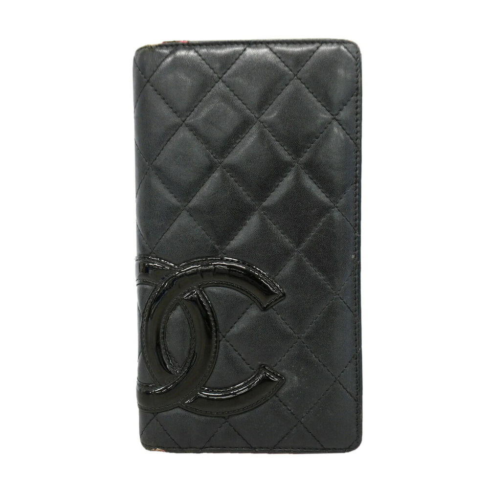 Chanel Cambon Lambskin Long Wallet, Black, Women's
